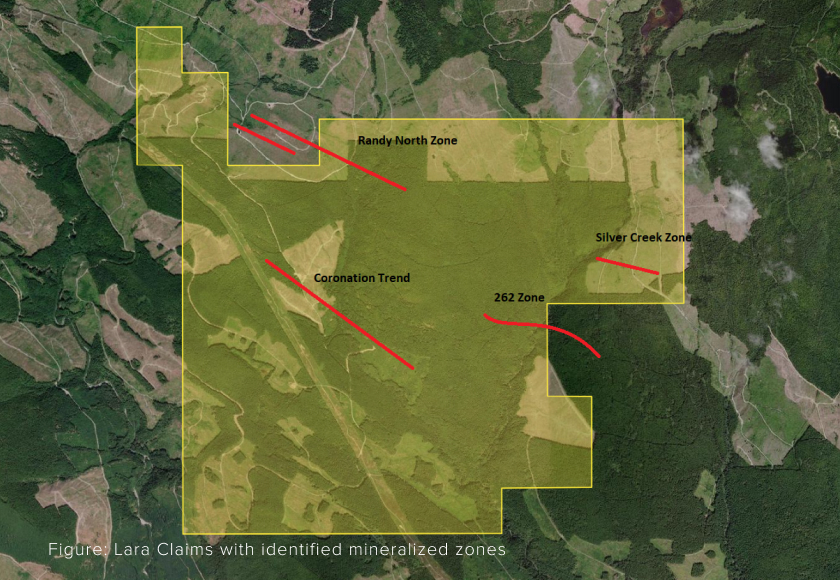 LARA Property map with Mineralized Zones